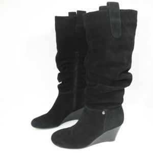 Arturo Chiang Black Suede Leather Slouch Boots - 6